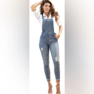 Ci Sono blue denim raw hem slim fit overalls  Sz M